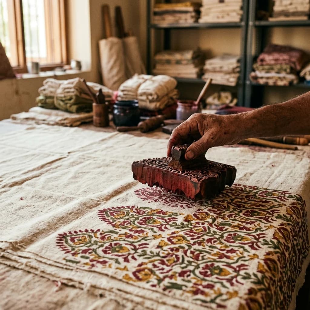 Artisanal block printing process in Jaipur