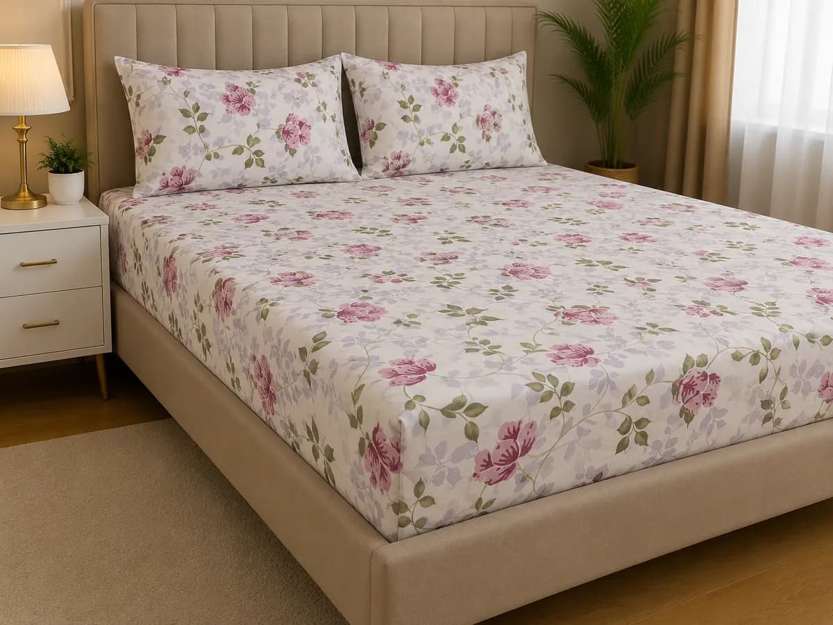 Diwan Bedsheet (70*100) - Pink & Lavendor Floral