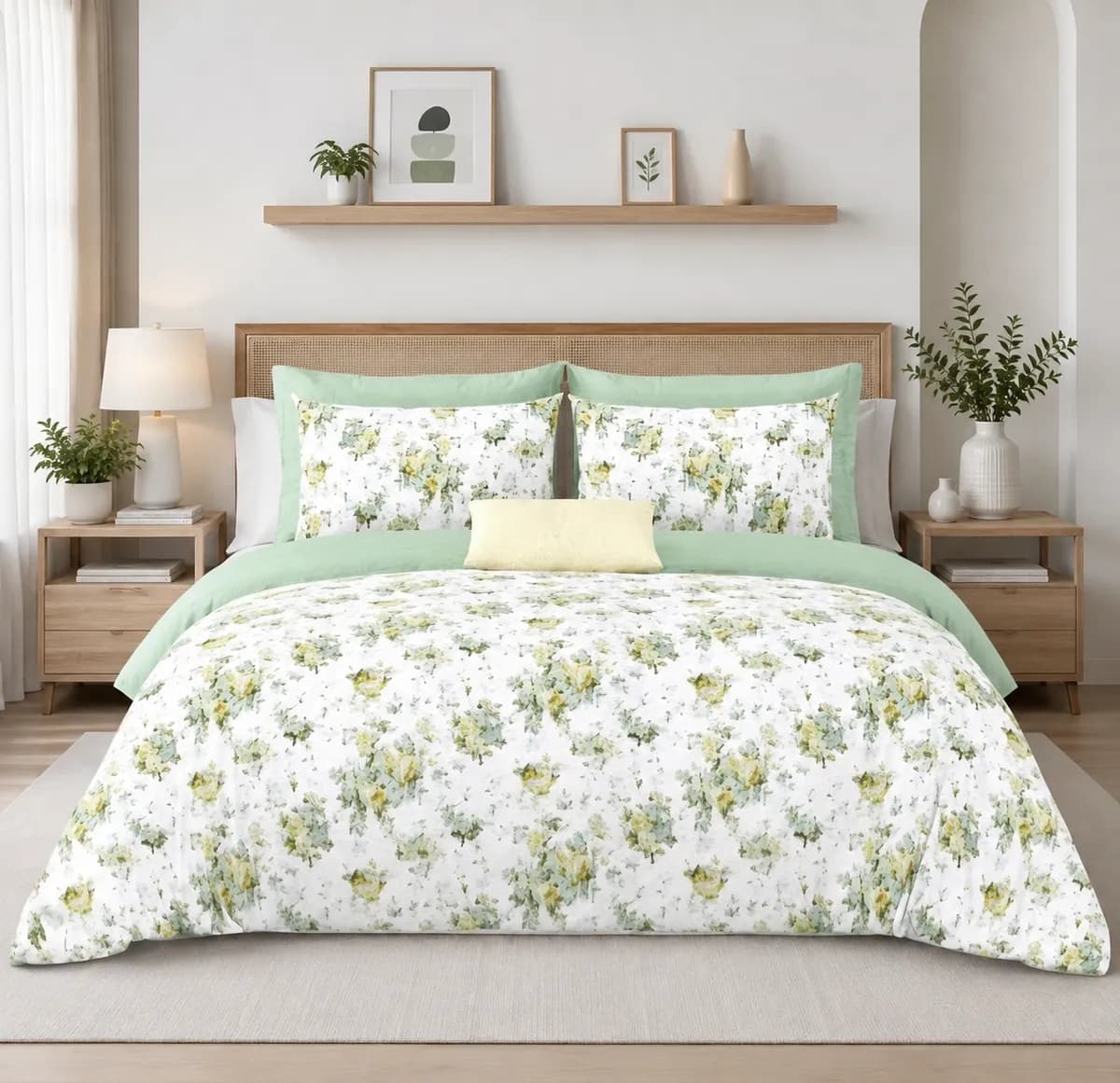 Petals Double Bedsheet - Sage Blossom