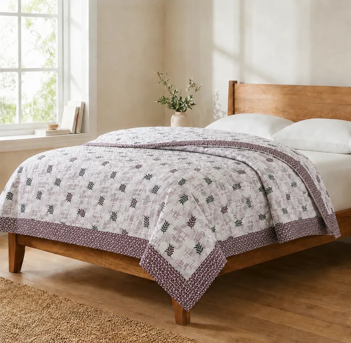 Botanical Cotton Top Sheet - Light Maroon