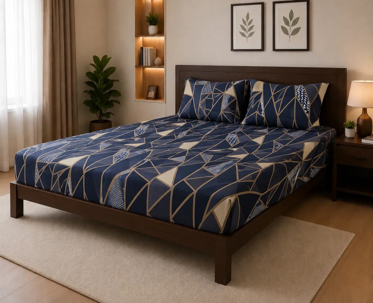 Regular Use Fitted Bedsheet Set - Blue Golden Bliss