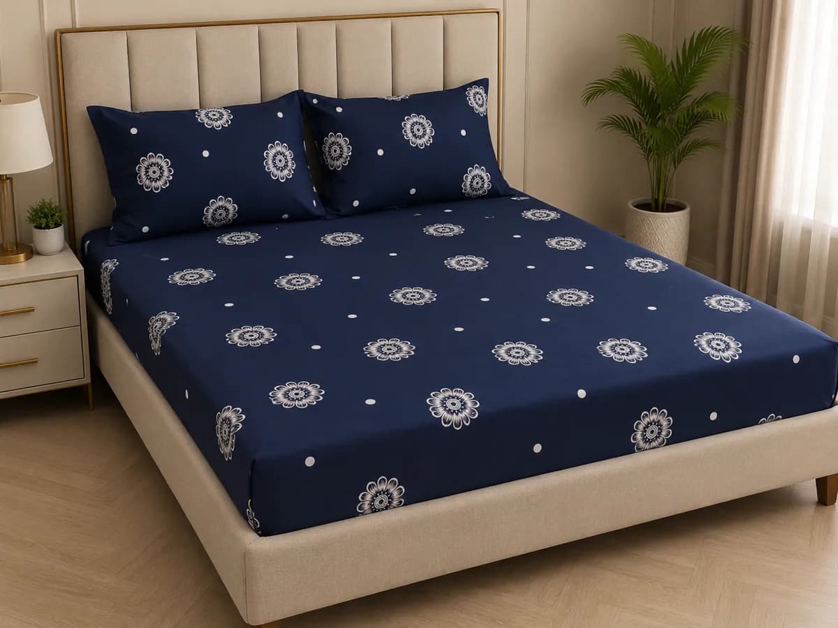 Petals Double Bedsheet - Royal Blue Floral