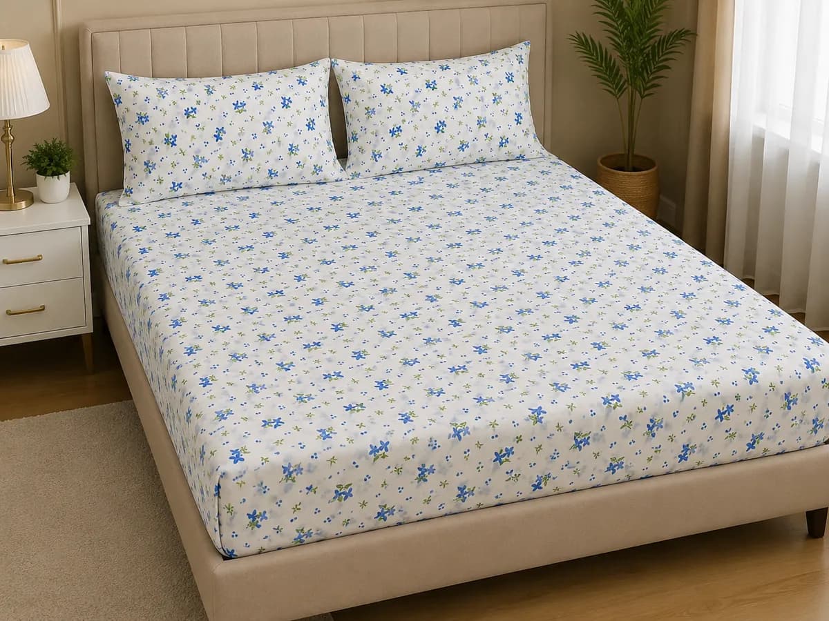 Diwan Bedsheet (70*100) - Blue & White Floral