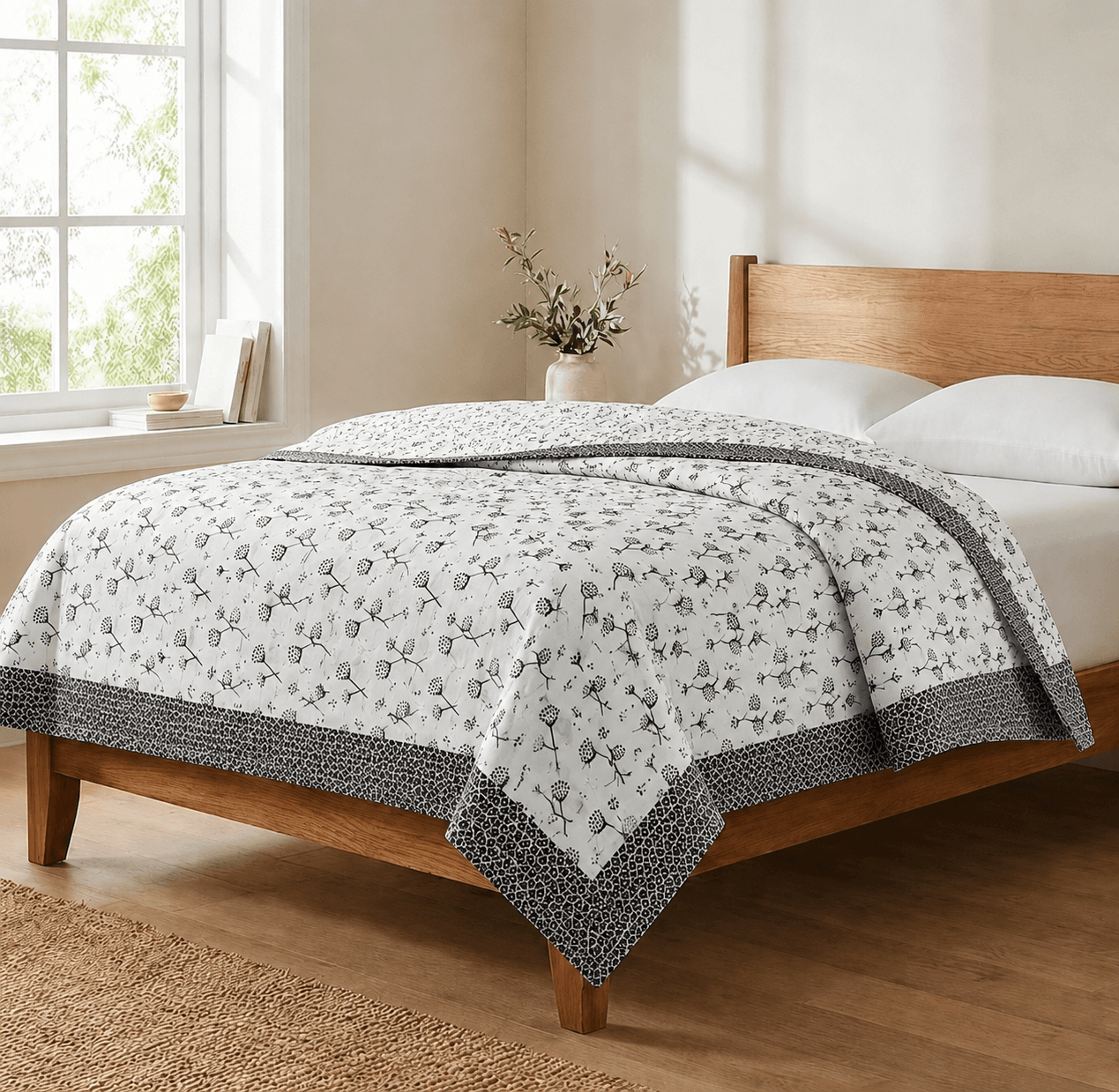 Botanical Cotton Top Sheet - Black Floral