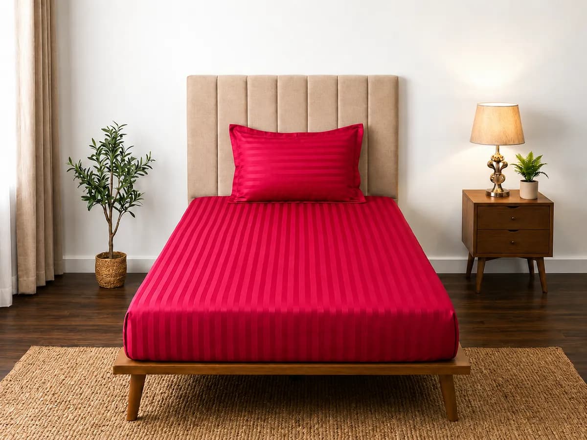 Satin Strips Single Bedsheet - Red