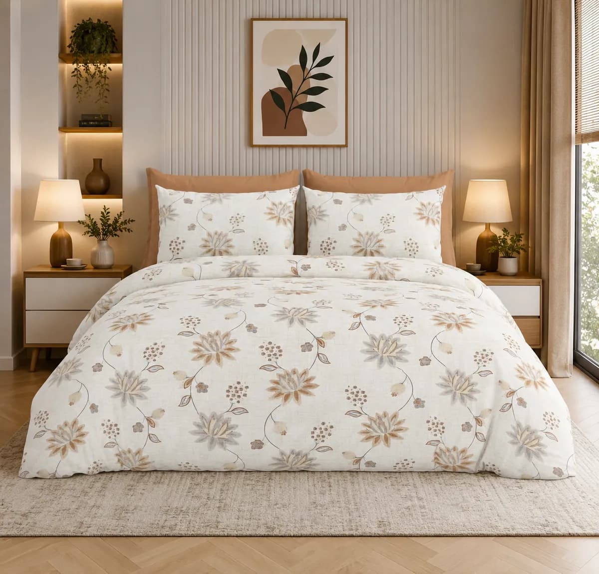 Petals Double Bedsheet - Sandstone Blooms
