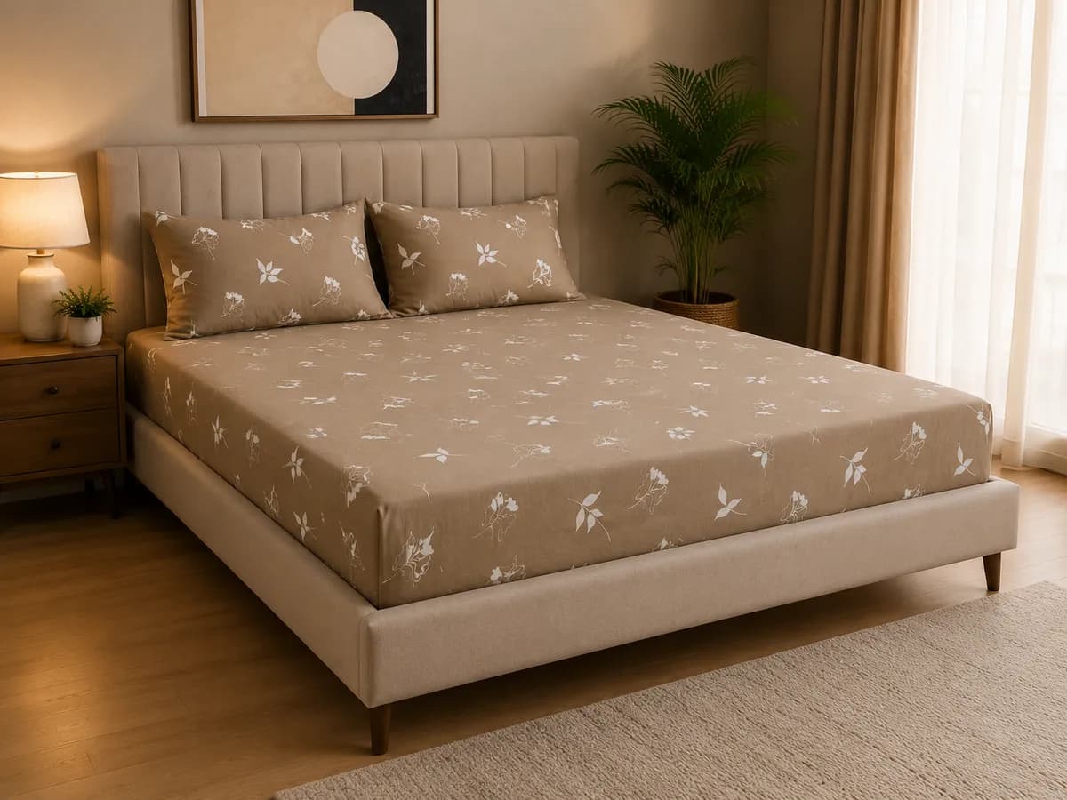 Petals Double Bedsheet - Leafy Beige