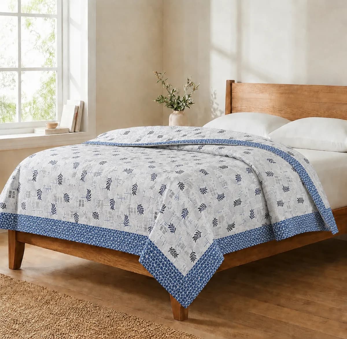 Botanical Cotton Top Sheet - Minimalist Blue 