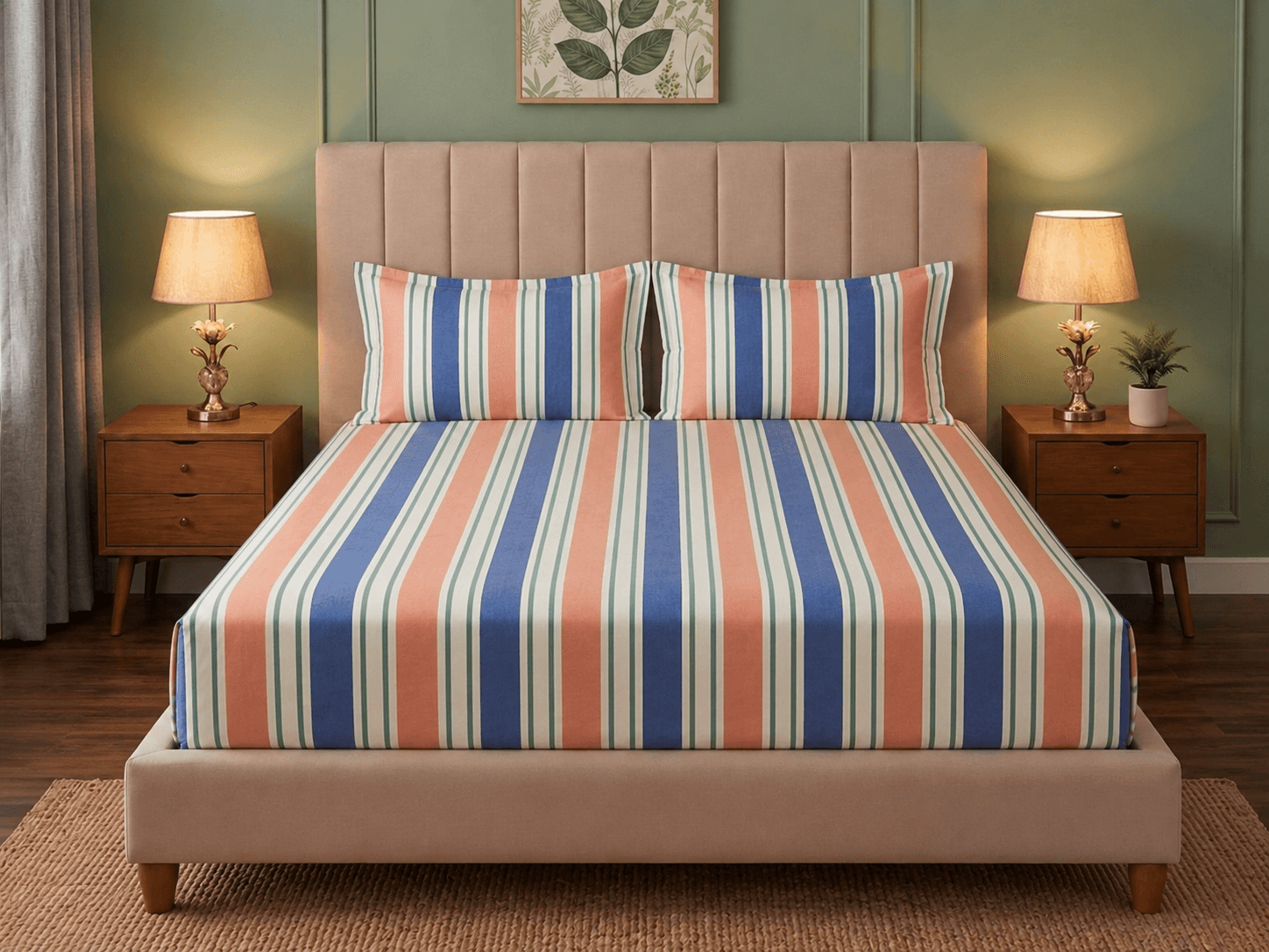 Fitted Bedsheet Set - Multi Color Striped