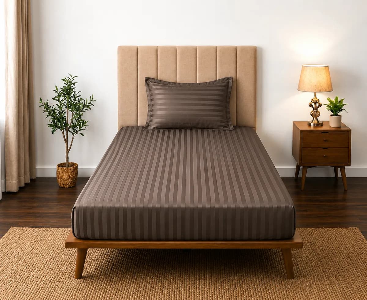 Satin Strips Single Bedsheet - Earthy Brown