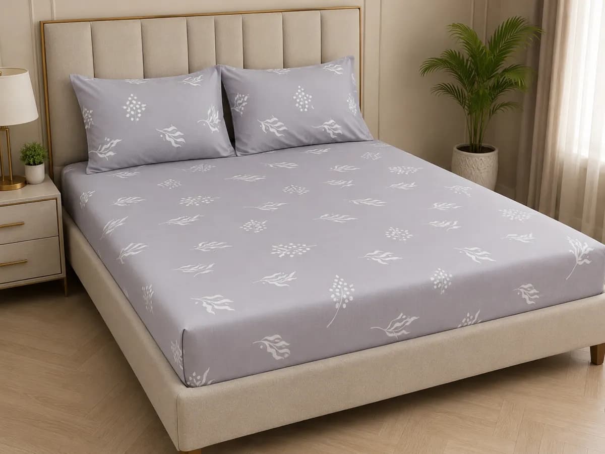 Petals Double Bedsheet - Cement Grey