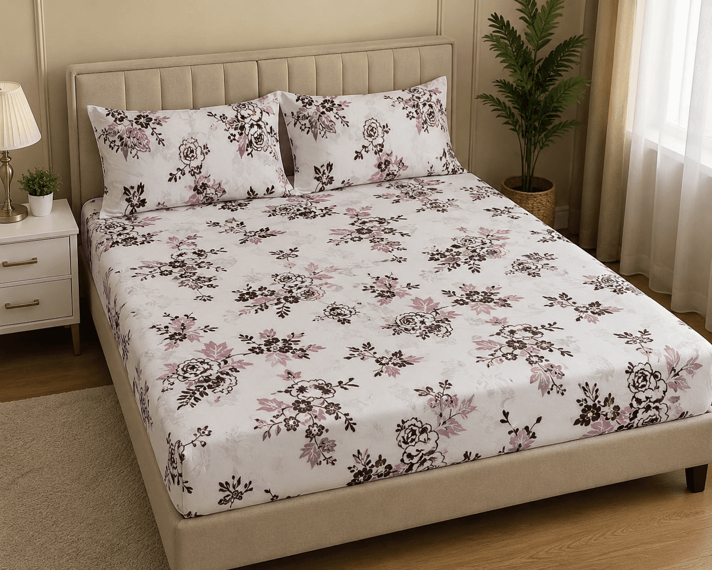 Diwan Bedsheet (70*100) - Peach & Brown Multiprint