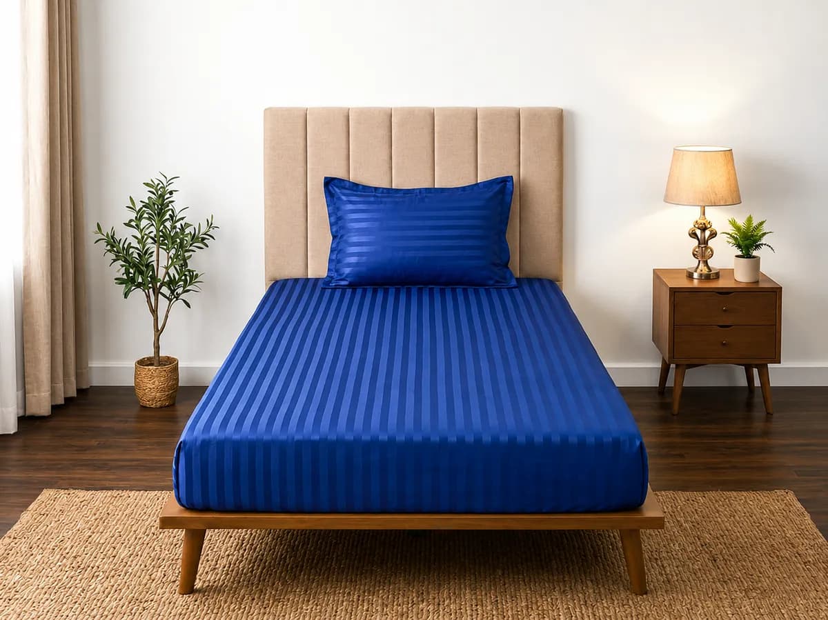 Satin Strips Single Bedsheet - Blue