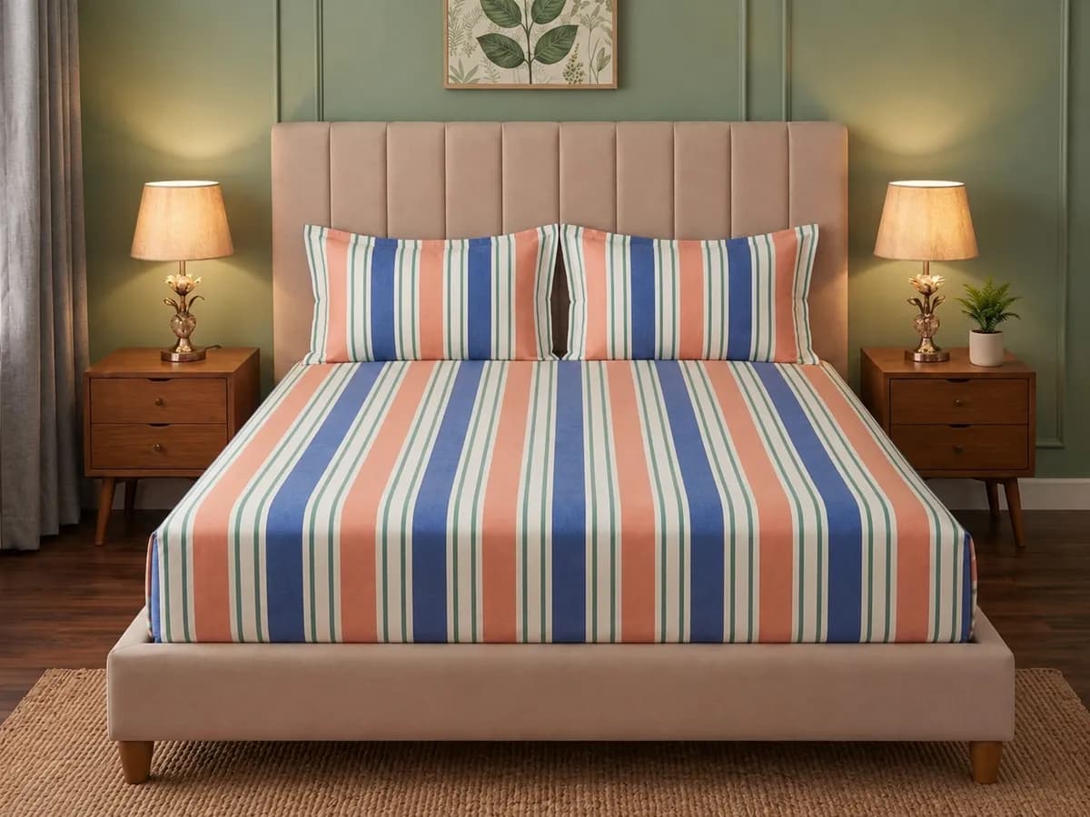 Fitted Bedsheet Set - Multi Color Striped