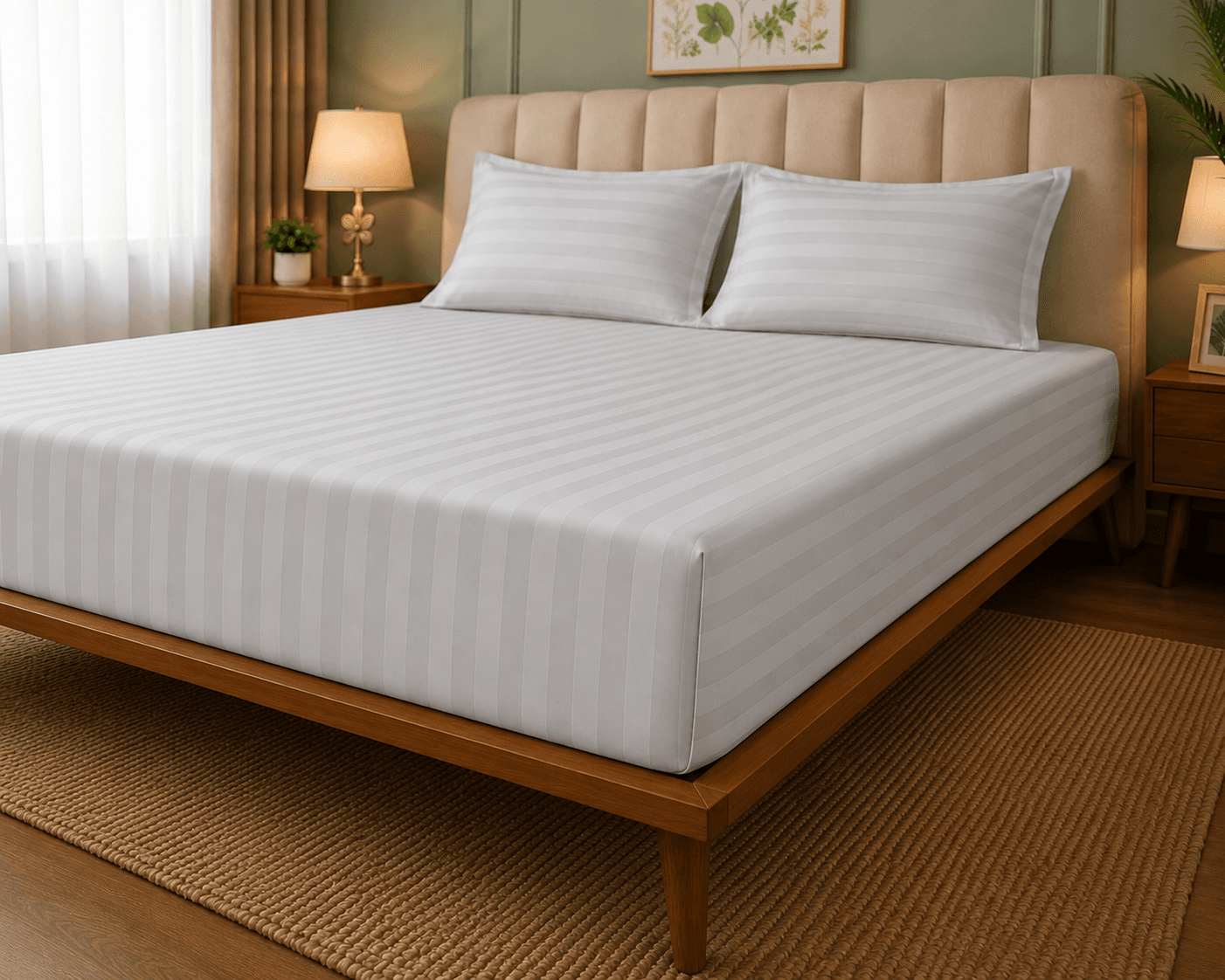 Satin Strips Double Bedsheet