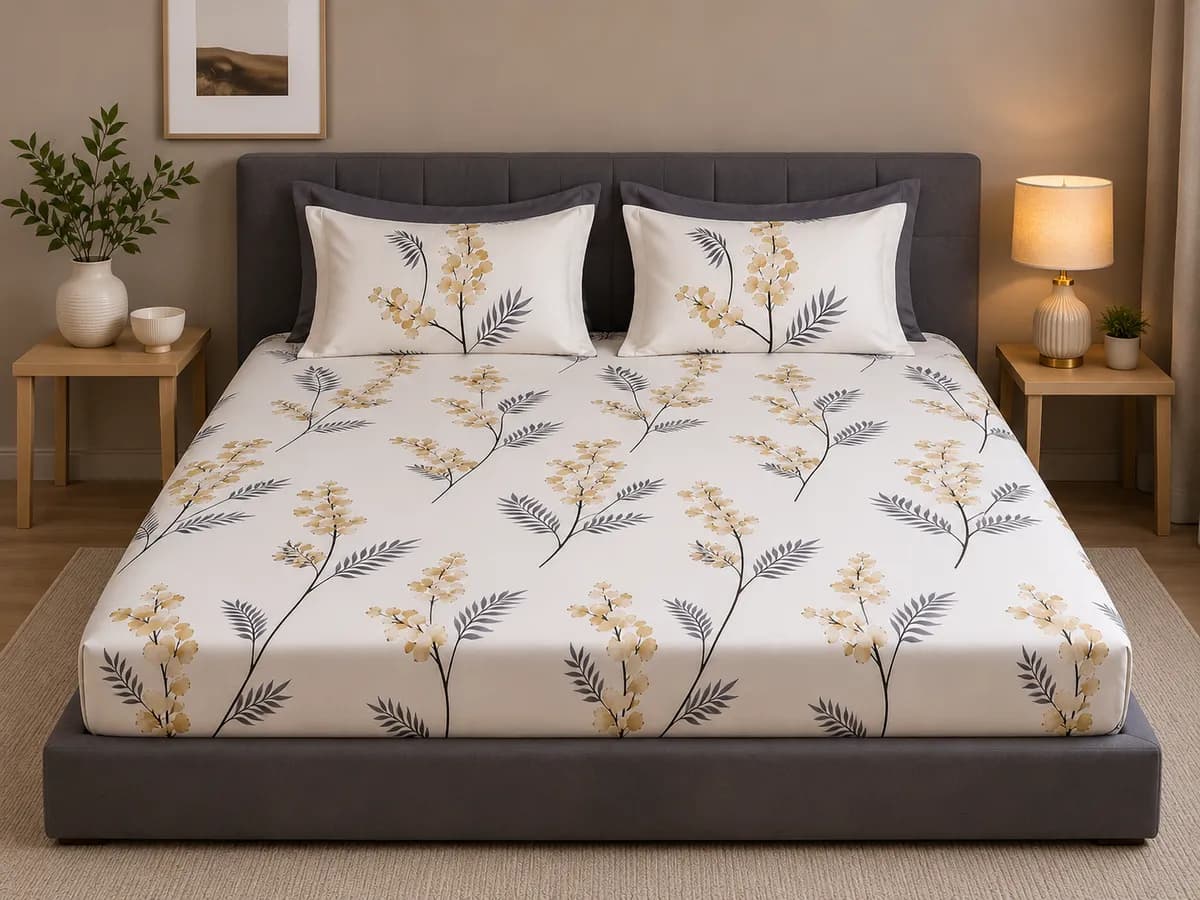 Fitted Bedsheet Set - Cream & Grey Floral