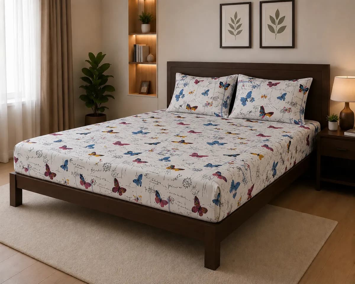 Regular Use Fitted Bedsheet Set - Butterfly Printed